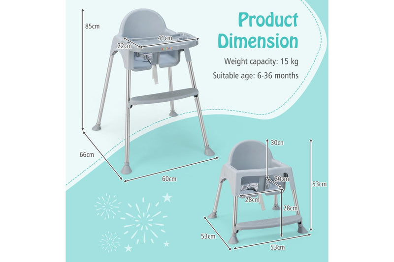 Giantex 4-in-1 Baby High Chair Foldable Infant Booster Seat Toddler Feeding Chair w/Removable Tray Grey