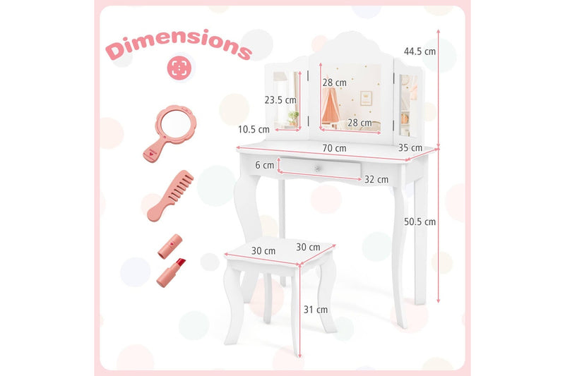 Giantex Kids Makeup Dressing Table Princess Vanity Set Writing Desk, White