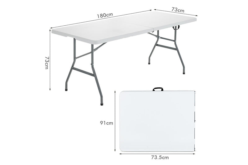 Giantex 1.8M Folding Camping Table Portable Picnic Table Outdoor Indoor w/Carrying Handle, White