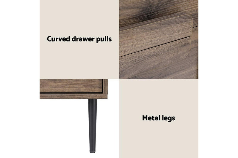 Artiss Bedside Table Nightstand 2 Drawers - Walnut