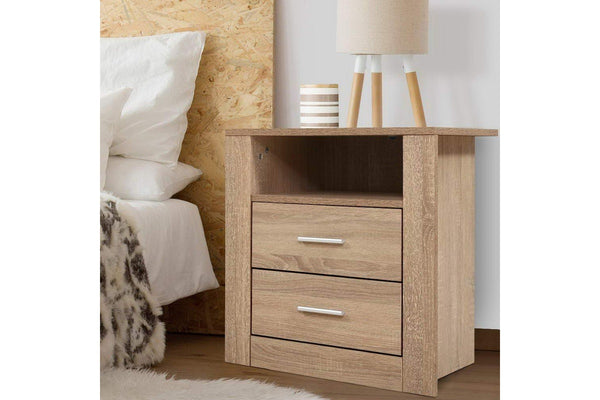Artiss Bedside Table 2 Drawers with Shelf - TARA Oak