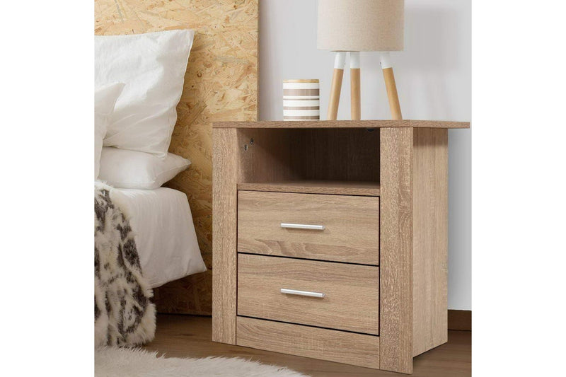 Artiss Bedside Table 2 Drawers with Shelf - TARA Oak
