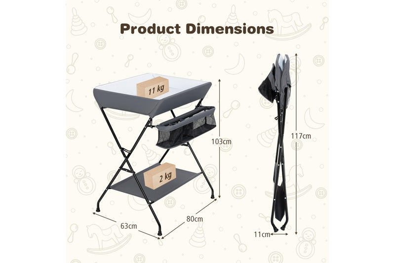 Giantex Baby Change Table Folding Nursery Organizer Diaper Changing Station Storage Basket & Shelf, Grey