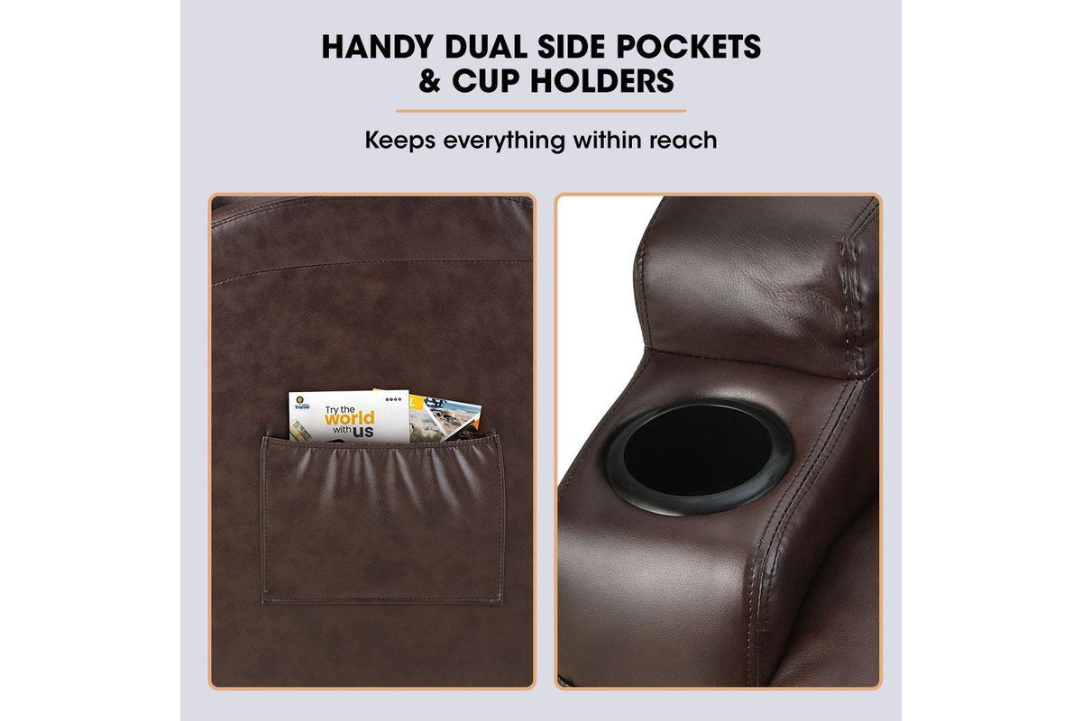 FORTIA Electric Massage Lift Recliner Chair Faux Leather 8 Point Massage Heating, Dark Crimson