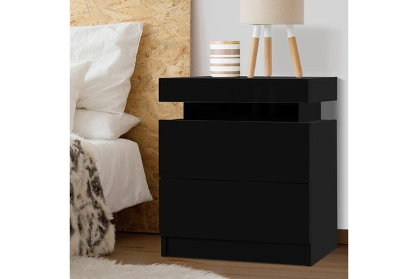 Artiss Bedside Table 2 Drawers Lift-up Storage - COLEY Black