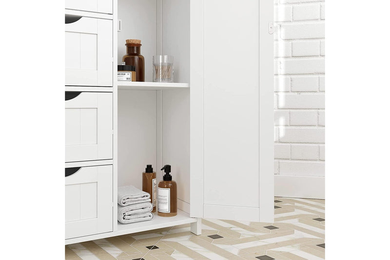 Wooden Storage Cabinet Unit with 4 Drawers, Single Door and adjustable Shelf