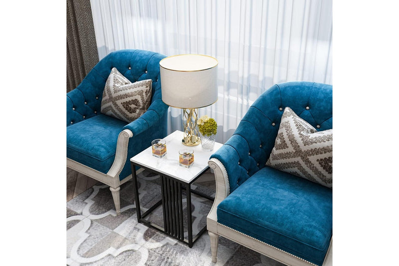 Marble Side Table Black 2 Tier Square 40x45cm