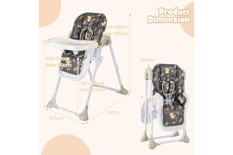 Costway Foldable Highchair w/Soft Cushion, 5-Point Harness Black