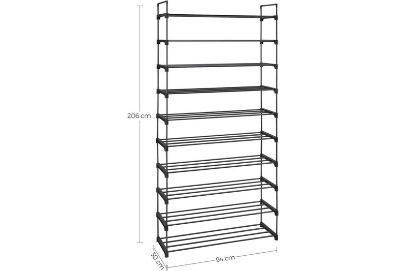 10 Tier Metal Shoe Rack for 50 Pairs of Shoes - Black