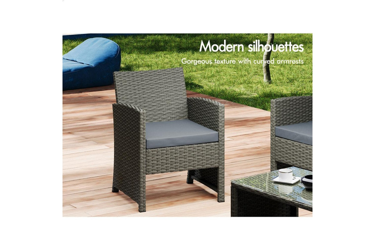 ALFORDSON Outdoor Furniture 4PCS Patio Wicker Set Dark Grey