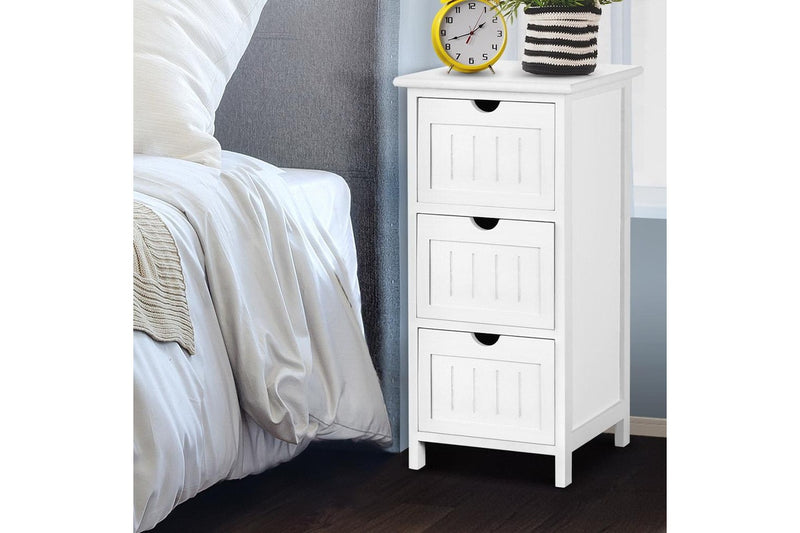 Artiss Bedside Table Bathroom Storage Cabinet 3 Drawers White