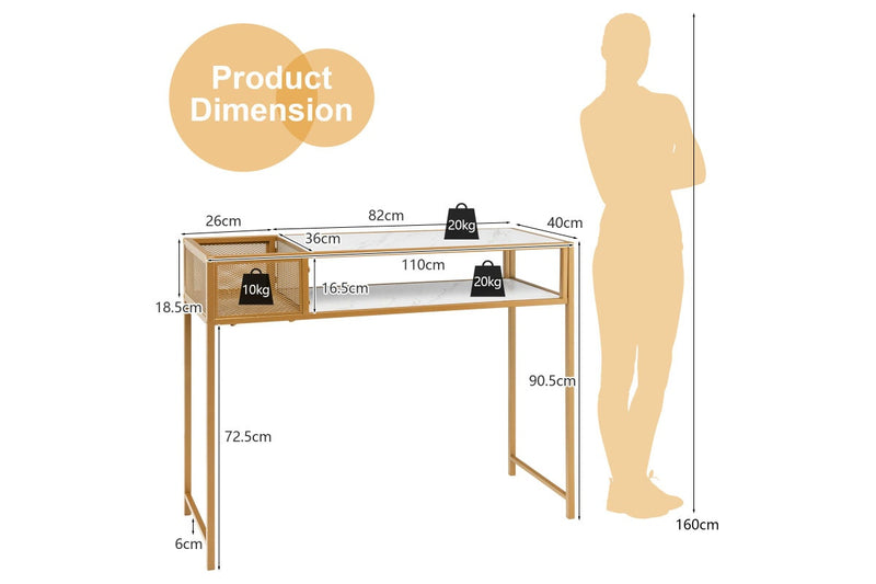 Giantex Console Table 2-tier Faux Marble Sofa Table w/ Open Shelf Modern Entryway Table White