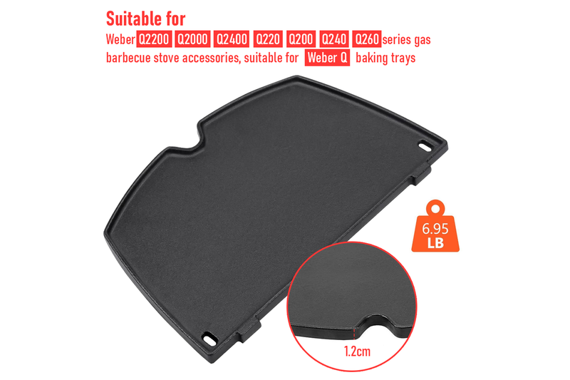 Cast Iron BBQ Half Griddle Plate Replacement Part For Weber Q models Q200 Q220 Q240 Q260 Q2000 Q2200 Q2400 Series Grills Non-stick Cooking Pan 38.5x27cm