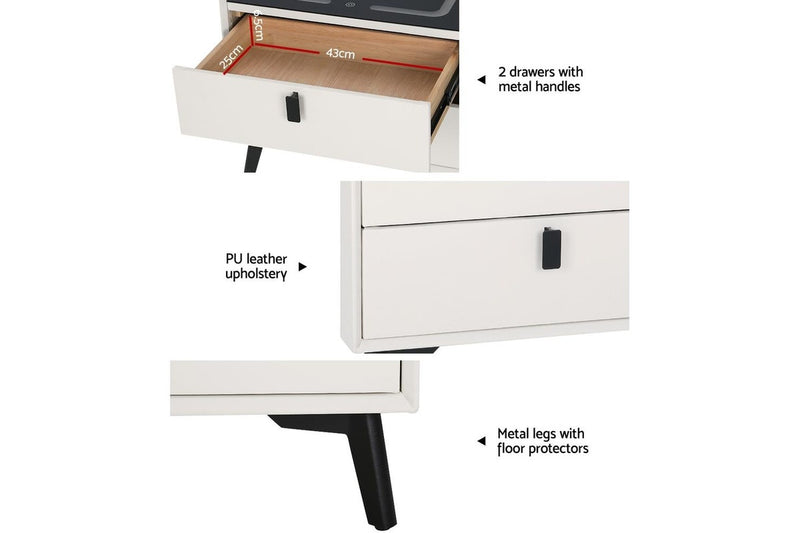 Artiss Smart Bedside Table 2 Drawers with Wireless Charging Ports LED Lights