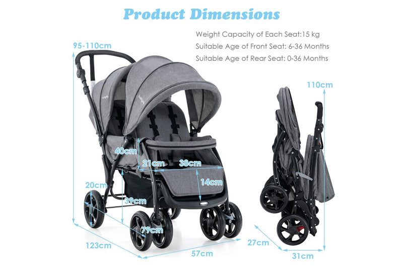 Giantex Foldable Double Seat Baby Pram Toddler Stroller Backrest Footrest Twin Infant Snap Stroller