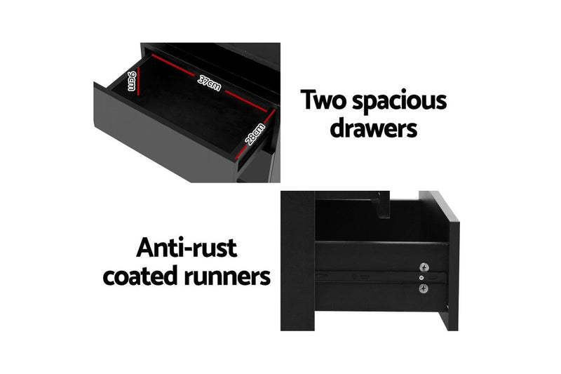 Artiss Bedside Table LED 2 Drawers Lift-up Storage - COLEY Black