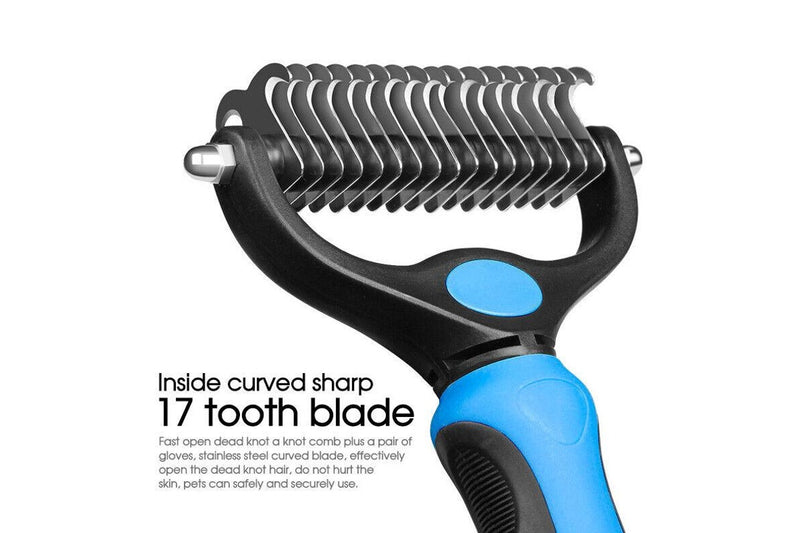 Ozstock Pet Dog Cat Grooming Comb Brush Undercoat Rake Dematting Deshedding Trimmer Blue