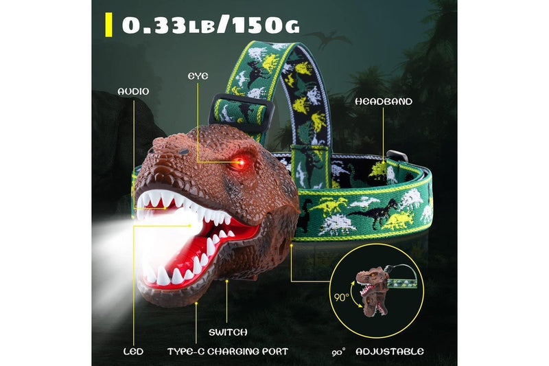 Costcom Dinosaur Headlamp for Kids Flashlight Rechargeable Led Headlights Roar Silent
