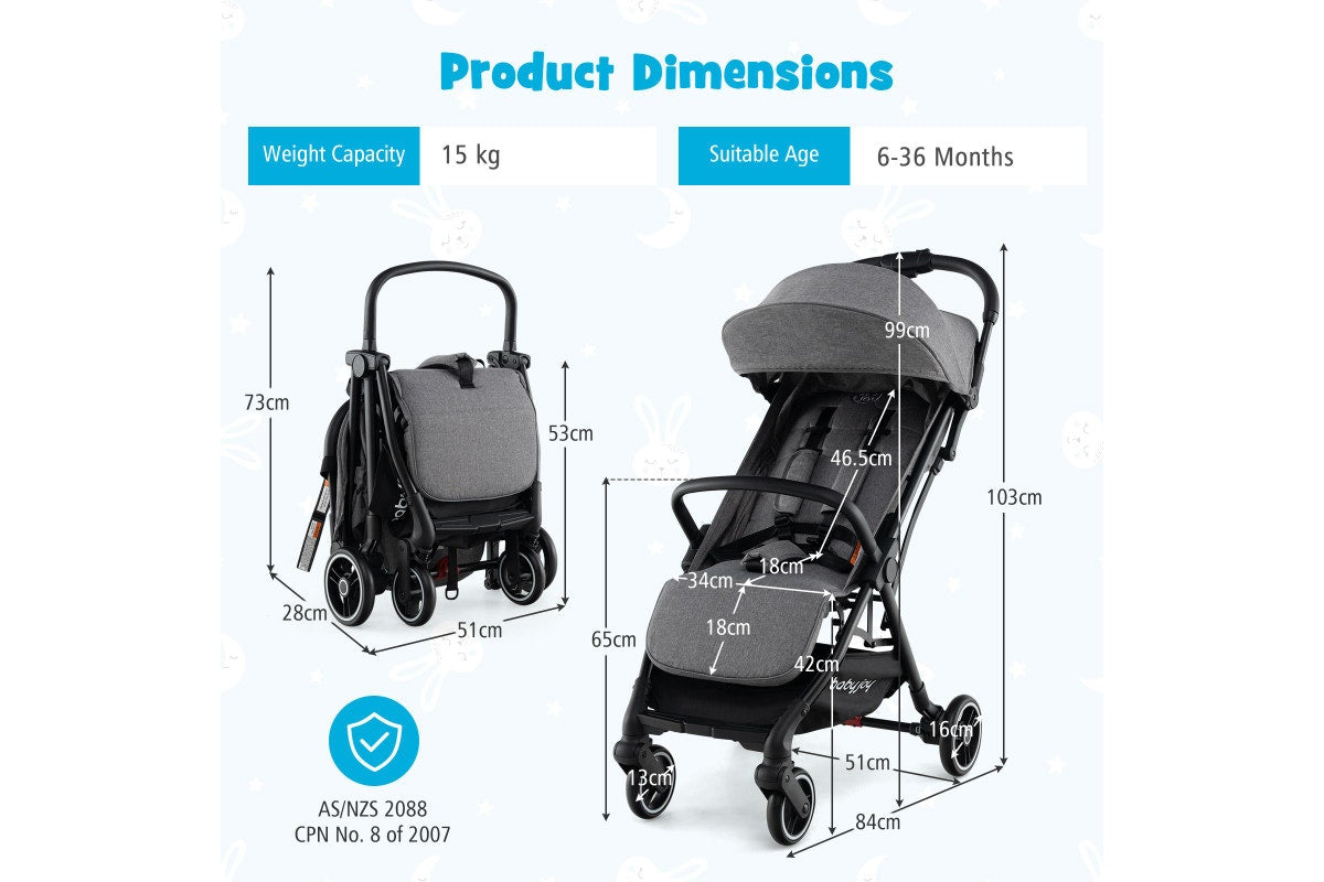 Costway Folding Stoller Portable Stroller w/Adjustable Canopy Gravity Self-Standing Dark Grey