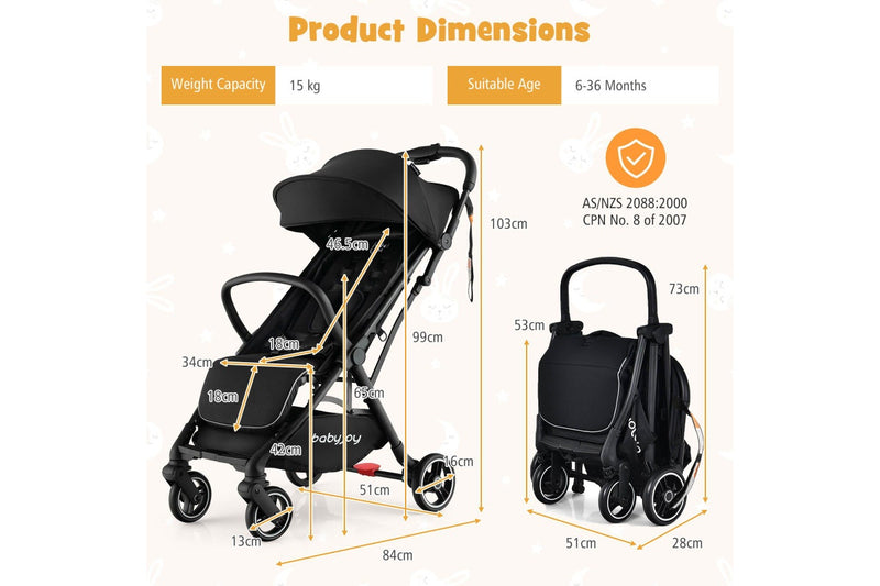 Giantex Folding Infant Stoller Portable Baby Stroller w/ Adjustable Canopy Self-Standing Gravity Folding Design Black