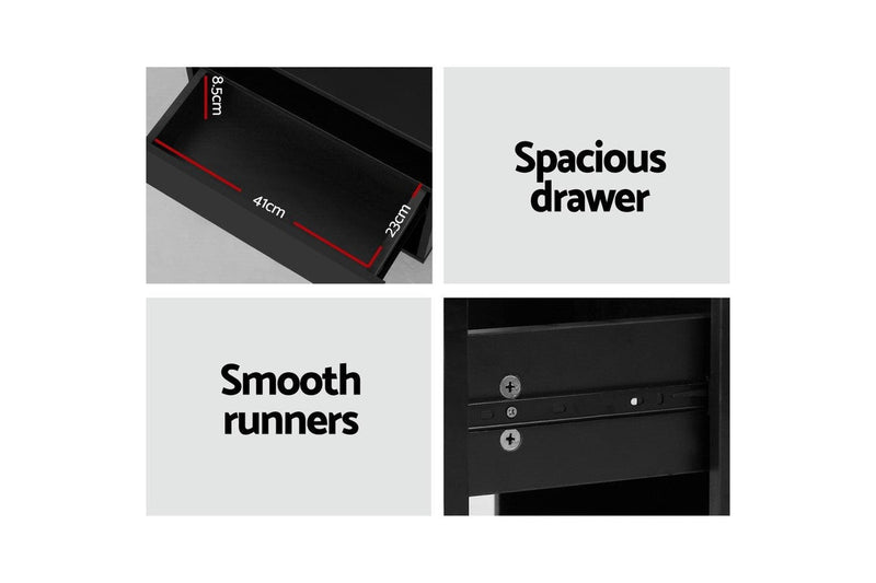 Artiss Side Rgb Led Drawers Nightstand High Gloss Black Bedside Tables