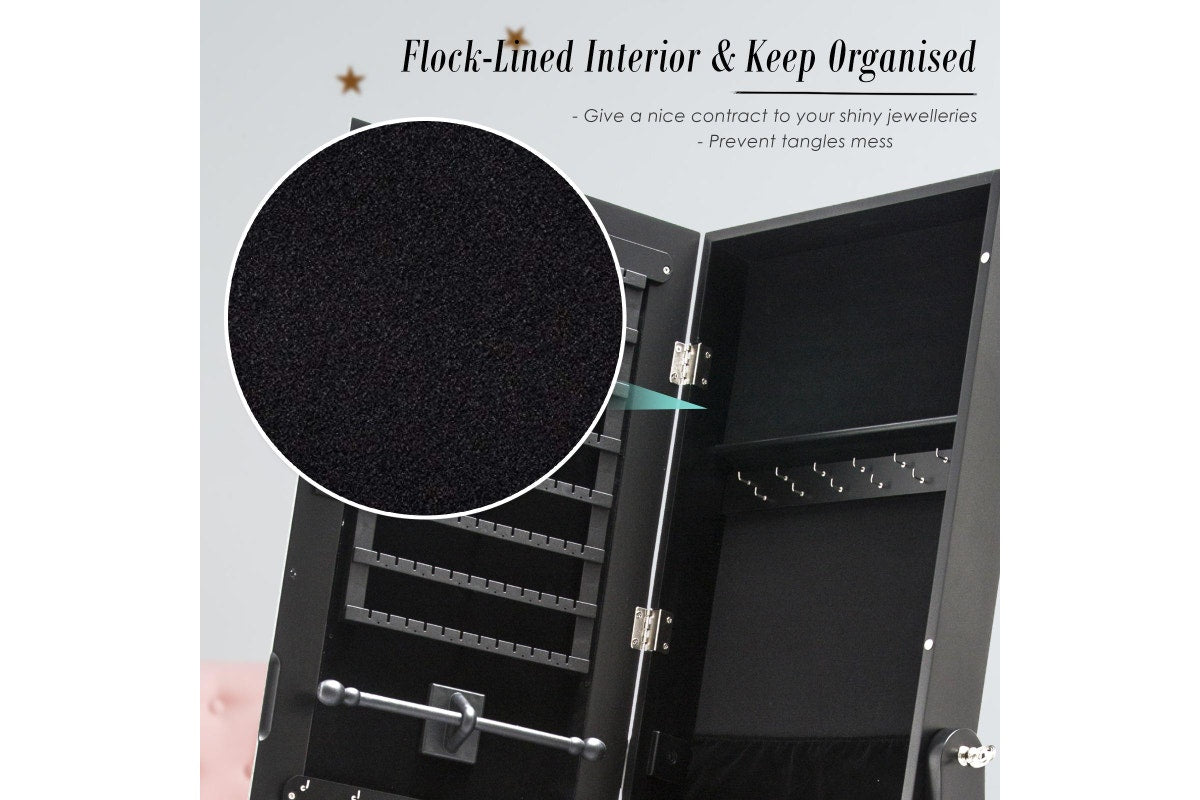 Black Mirror Jewellery Cabinet LOWE 146cm Organiser 2 Drawers