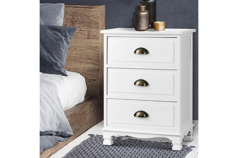 Artiss Bedside Table 3 Drawers Vintage - THYME White
