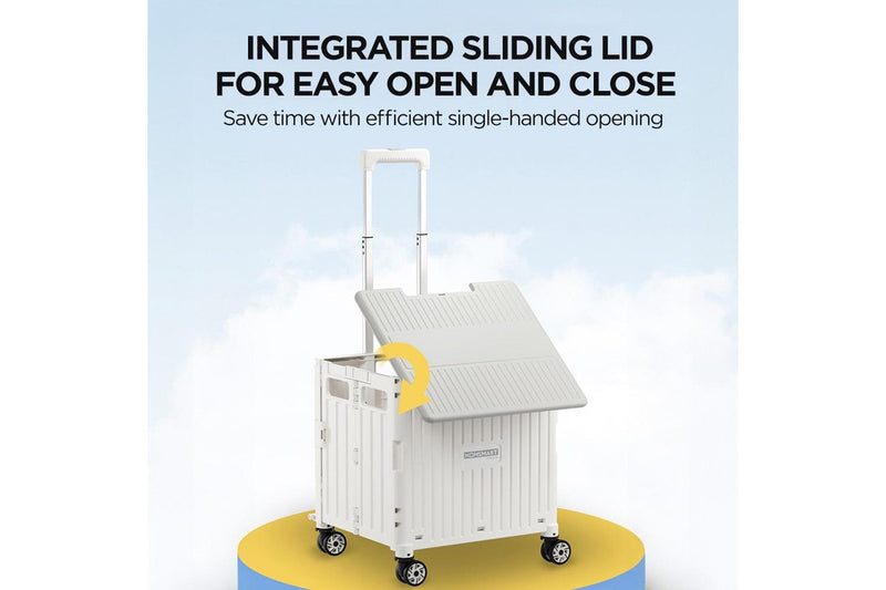 Viviendo Folding Shopping Trolley Portable Grocery Cart Rolling Wheel with Sliding Cover - White