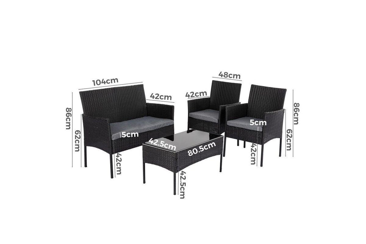 4 Seater Wicker Outdoor Lounge Set – Black Camping Chairs
