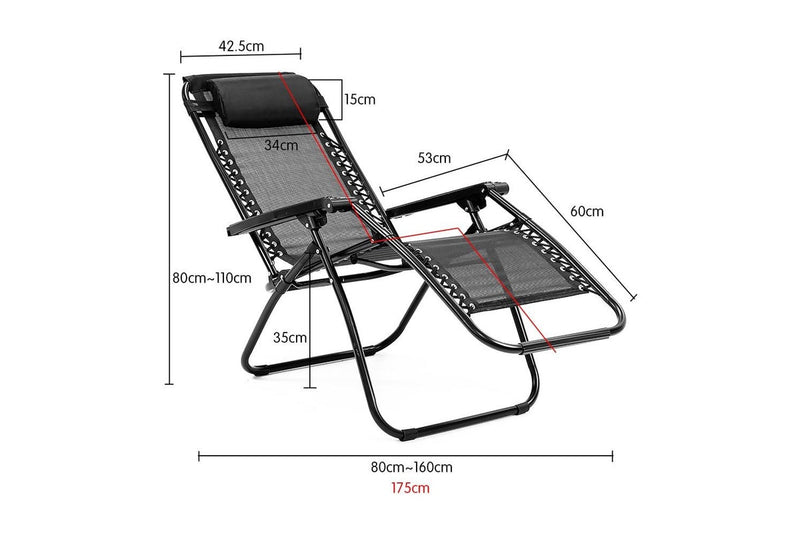 Wallaroo Gravity Reclining Deck Lounge Sun Beach Chair Outdoor Folding Camping Black Camping Chairs