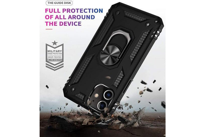 For Apple iPhone 12 Mini Case, Military Grade 360 Degree Rotating Metal Magnetic Ring Car Mount Holder Kickstand Shockproof Heavy Duty Cover (Black)