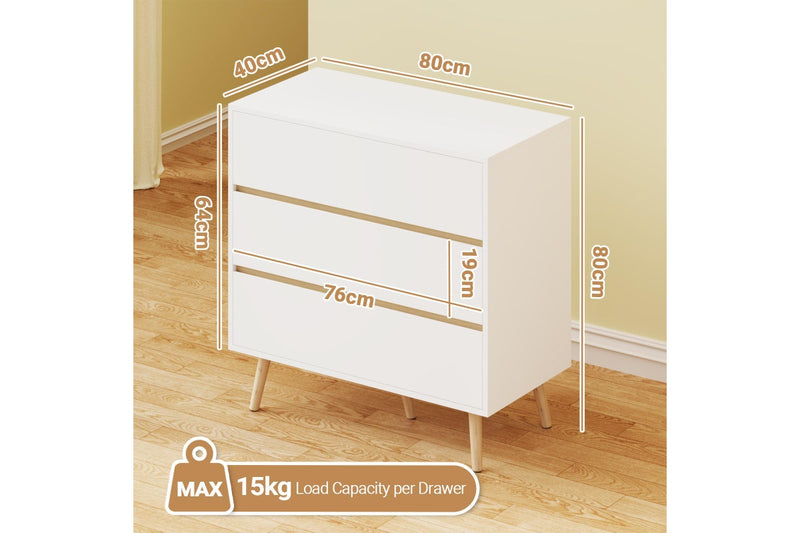 Advwin 3 Chest Of Drawers Lowboy Dresser Wooden Storage Cabinet White