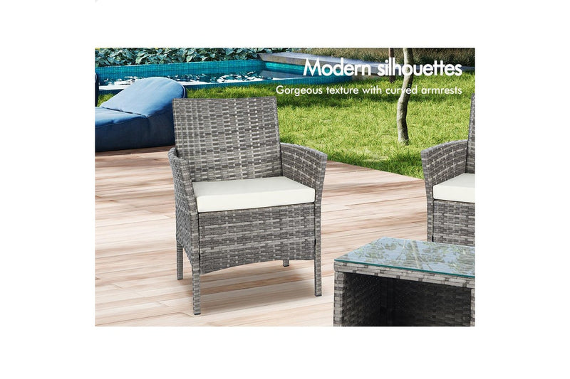 ALFORDSON Outdoor Furniture 3PCS Wicker Bistro Set Patio Chairs Table Grey