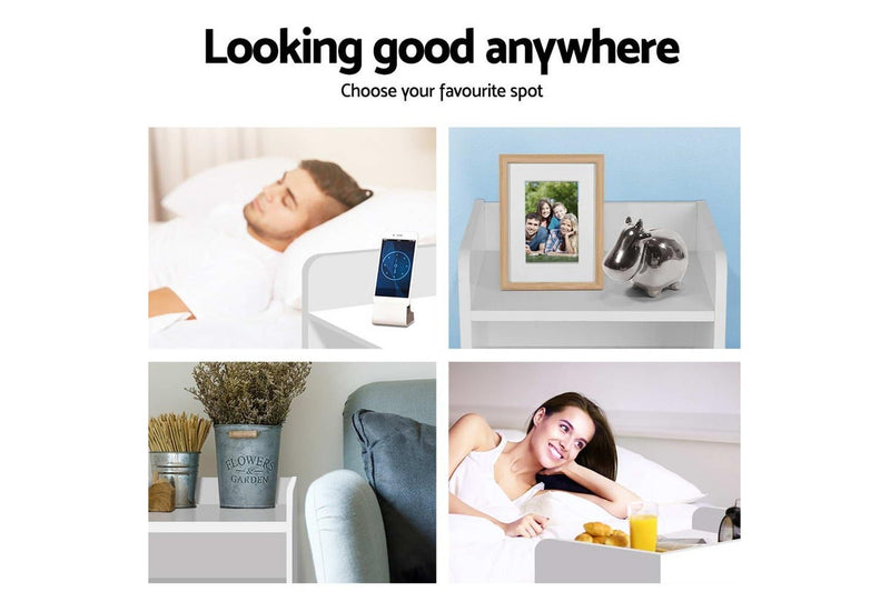 Artiss Bedside Table 1 Drawer with Shelf - FARA White