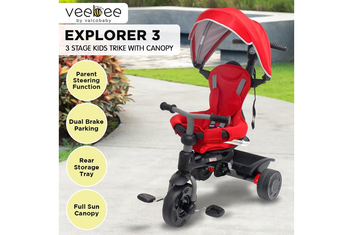 Veebee Explorer 3-stage Kids Trike With Canopy - Red