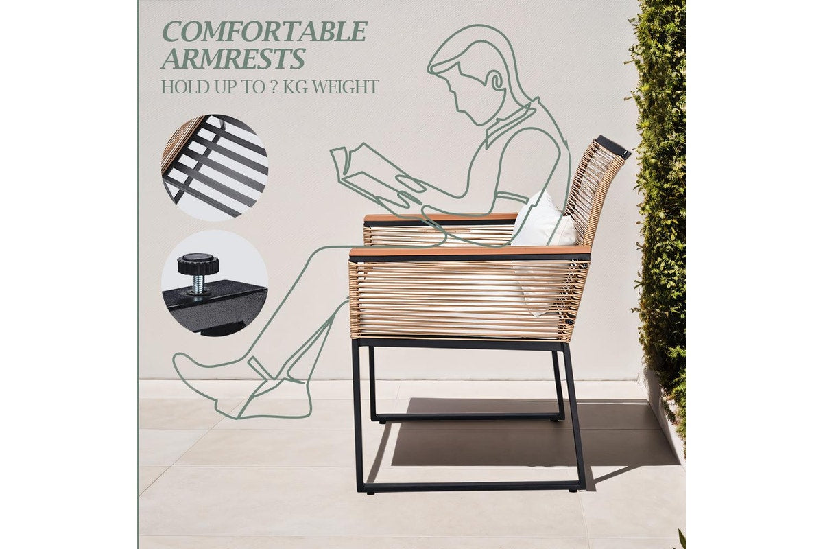 Groverdi 2ps Rattan Outdoor Dining Chairs w/Cushion Armrests Steel Frame, Wood