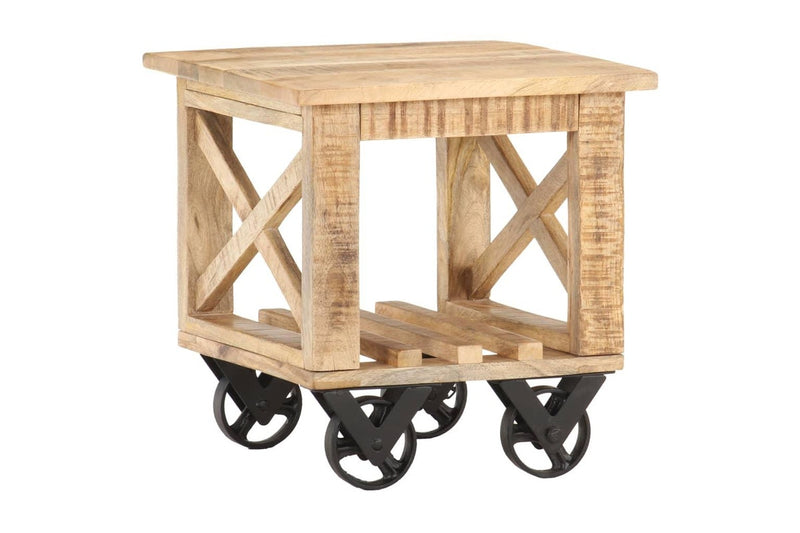 Side Table with Wheels 40x40x42 cm Rough Mango Wood vidaXL