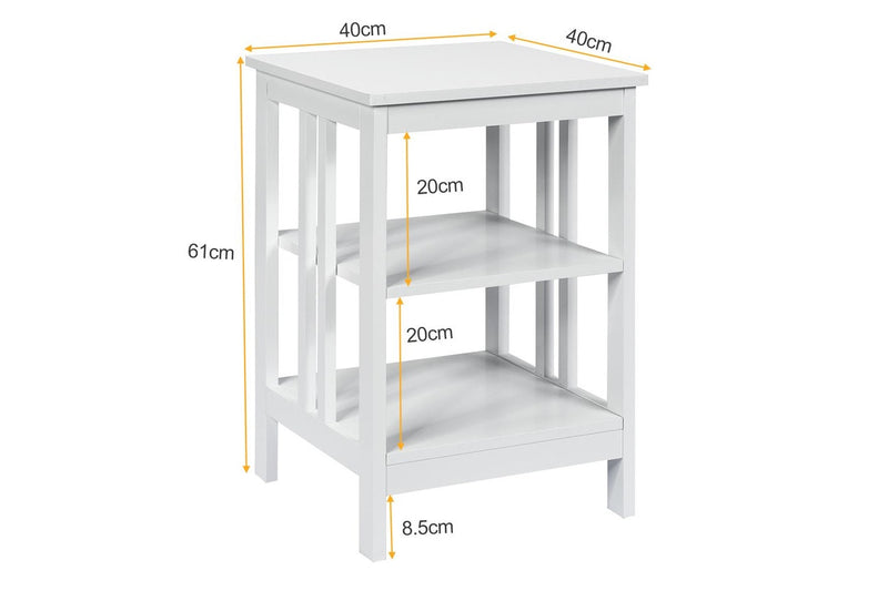 Giantex 3-Tier Bedside Table Nightstand Storage Display Shelf End Table, White