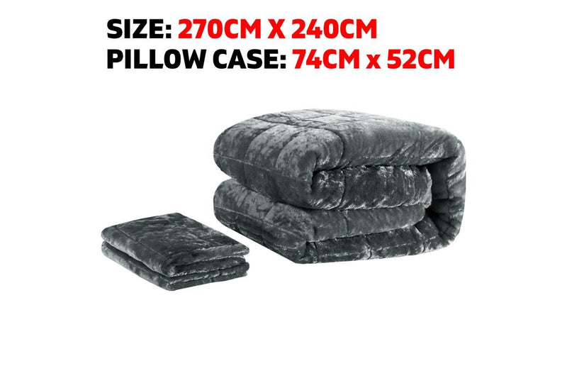 Super King Bedding Faux Mink Quilt Comforter Fleece Throw Blanket Charcoal
