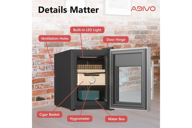 ADIVO 116 Cigar Humidor Digital Humidity Temperature Control Cabinet Display with Hygrometer