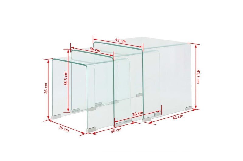 Three Piece Nesting Table Set Tempered Glass Clear Coffee Tables
