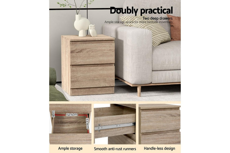 Artiss Bedside Table 2 Drawers - PEPE Oak