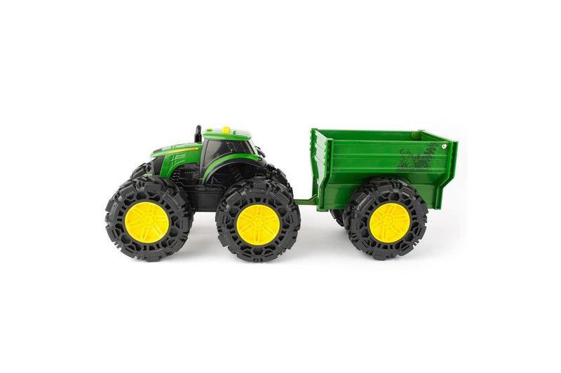 John Deere 38cm Monster Treads Tractor Kids Vehicle Toy w Wagon Light Sounds 3+