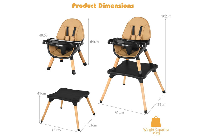 Giantex 5-in-1 Convertible Baby High Chair Toddler Booster Seat Kids Table & Chair Set w/ Removable Tray, Coffee