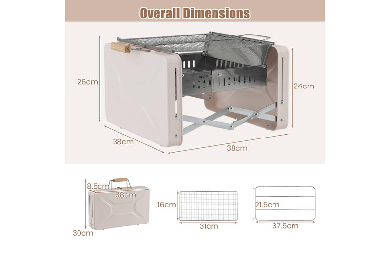 Costway Portable Charcoal Grill Folding BBQ Grill Outdoor Camping Grill w/Foldable Body & Charcoal Box Beige