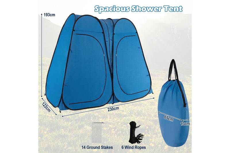 Costway 2-Room Pop Up Shower Tent Outdoor Camping Portable Change Room Privacy Shelter w/Carrying Bag Blue
