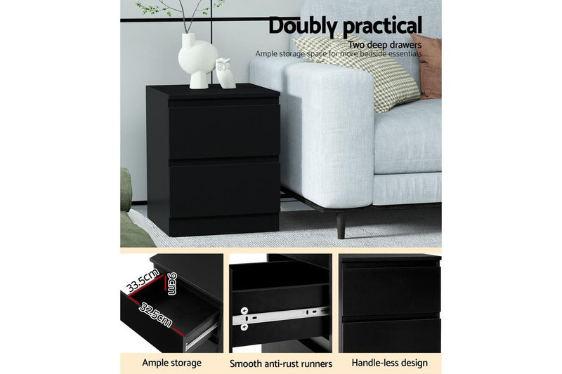 Artiss Bedside Table 2 Drawers - PEPE Black