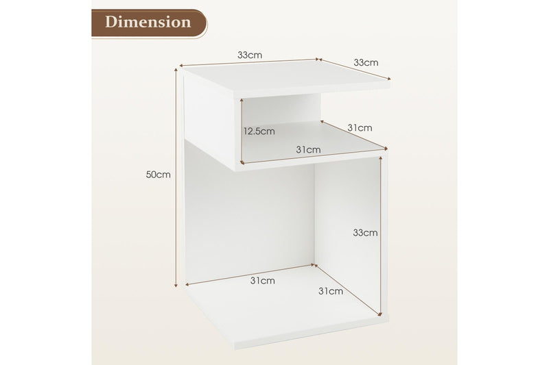 Giantex 3-Tier Modern Nightstand S-Shaped Sofa Side Table Storage Display Shelves, White