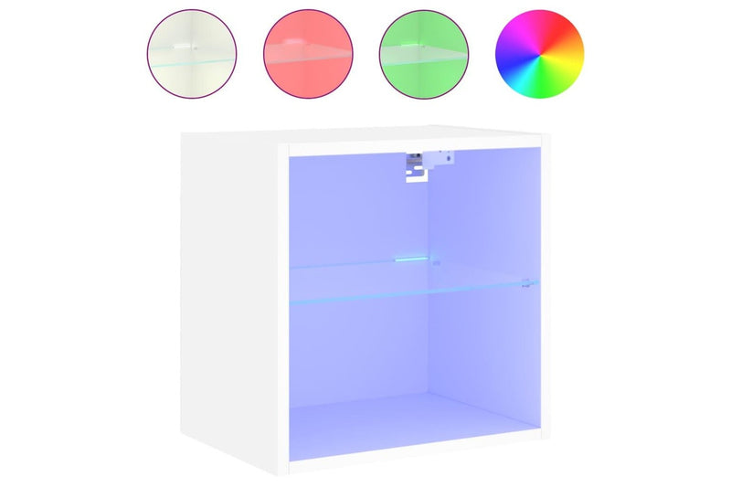 Bedside Cabinets with LED Lights Wall-mounted 2 pcs White vidaXL