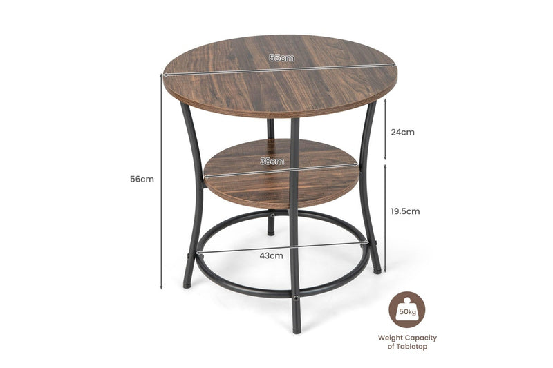 Giantex Round End Table 2-Tier Side Table w/Storage Shelf & Metal Frame Snack Table Nightstand